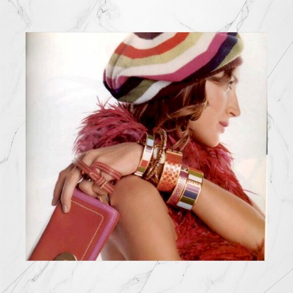 COACH VIntage 65th anniversary multicolor striped bracelet /bangle gold - Picture 4 of 5